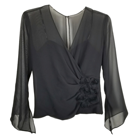 Xscape Joanna Chen Corset Top Sheer Sleeves Boning Black Size 4 Petite Mobwife - Picture 1 of 11